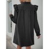 Women's Long Sleeve Loose Stand Collar Ruffle Trim Shift Dress, Casual Flowy Dress for Daily & Weekend Wear - 4 of 4