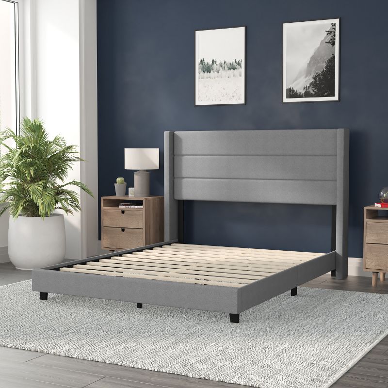 Flash Furniture Hollis Upholstered Platform Bed with Wingback Headboard, Mattress Foundation with Slatted Supports, No Box Spring Needed, 5 of 13
