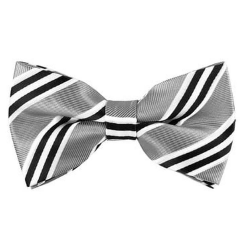 Men's Black And White Stripe Color 2.5 W And 4.75 L Inch Pre-Tied adjustable Bow Tie, 1 of 3