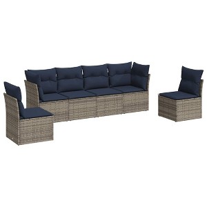 vidaXL 6 Piece Patio Sofa Set with Cushions Gray Poly Rattan - 1 of 4