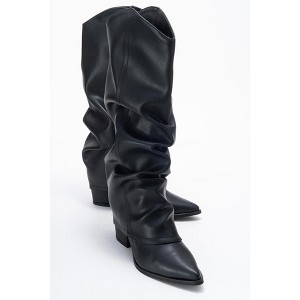 Elaris - Black Gusseted Block Heel Knee-High Boot (Women) | Prologue Shoes - 1 of 4