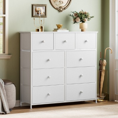WOWLIVE 9 Dresser, Chest of Drawers with Wide 39'', Easy-Pull Fabric & Wood Dressers with Top