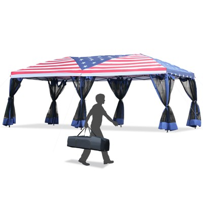 American Flag 10' x 20' Pop Up Canopy Tent with Mesh Sidewalls