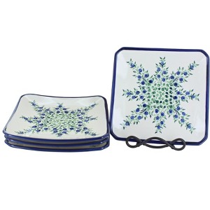 Blue Rose Polish Pottery 2040-4 Zaklady Sq Dessert Plate Set - 1 of 1