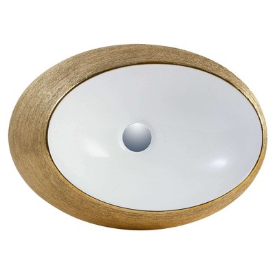 Brushed Gold and White Ceramic Oval Vessel Sink