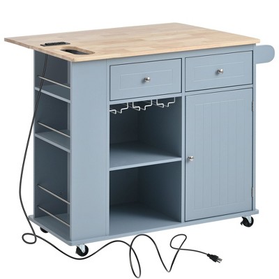 NicBex 39.8Inch Rolling Kitchen Island with Drop Leaf,Power Outlet and Open Storage,Kitchen Cart with 2 Drawers and 1 Door Cabinet
