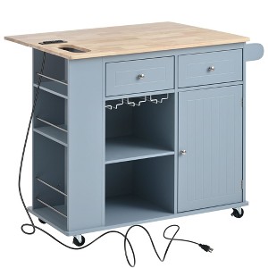 NicBex 39.8Inch Rolling Kitchen Island with Drop Leaf,Power Outlet and Open Storage,Kitchen Cart with 2 Drawers and 1 Door Cabinet - 1 of 4