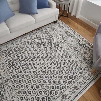 Ivory and Beige Easy-Care Synthetic Rectangular Rug