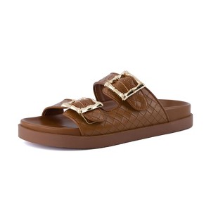 CUSHIONAIRE Loft Women’s Slide Sandal – Double Buckle Slip-On with Woven Detail, Adjustable Straps & Memory Foam - 1 of 4