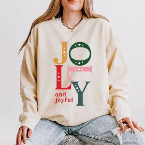 Simply Sage Market Women's Lightweight Garment Dyed Graphic Sweatshirt Jolly and Joyful - 1 of 4