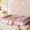 1pc Upholstered Daybed Frame, PU Leather Kids Bed with Fence and Stairs, Low Platform Design for Bedroom or Playroom - Baofuwish - 3 of 4