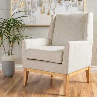 SKRAN Mid Century Modern Accent Chair, Wooden Chairs with Cushion for Living Room, Bedroom, Home or Office - Beige