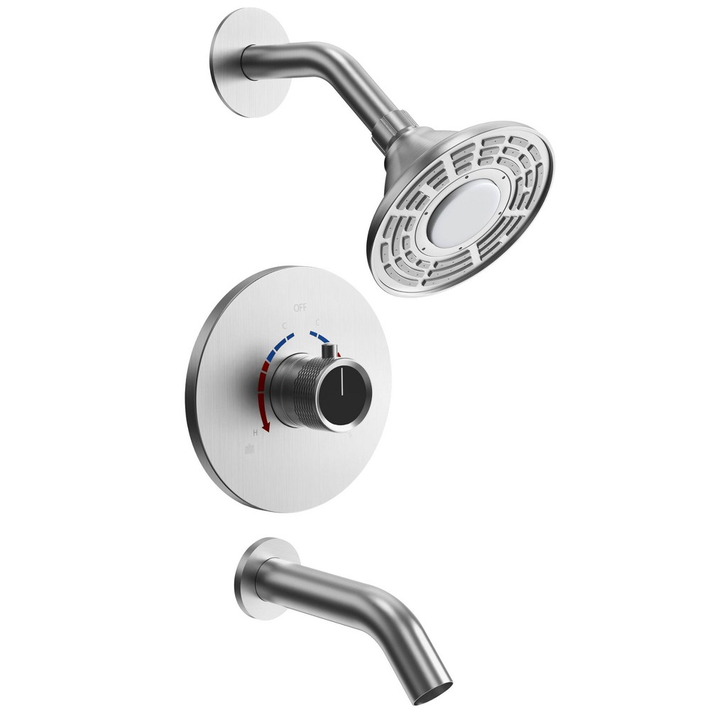 Photos - Shower System 5" Shower Tub Faucet Combo Kit Valve Included with LED Nickel - EVERSTEIN