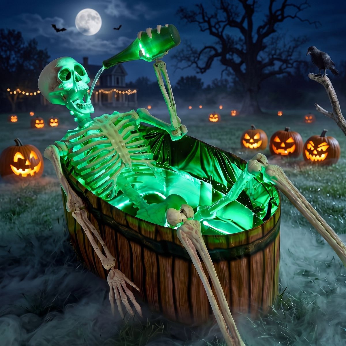 Joyfy 5FT Halloween Animatronic Skeleton Decorations with Endless Pouring Effect, LED Lights & Scary Sounds for Halloween Haunted House Outdoor Decor
