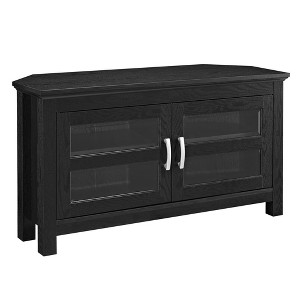 Modern 2 Glass Door Corner TV Stand for TVs up to 50" Black - Saracina Home: Media Console with Cable Management - 1 of 4