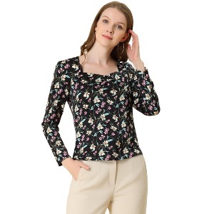 INSPIRE CHIC Women's Blouse Cowl Neck Vintage Floral Long Sleeve Shirts - 1 of 4