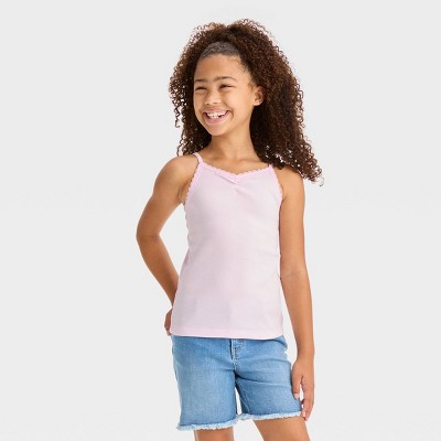 Girls' Lace Trim Cami Tank Top - Cat & Jack™ Light Pink Xl : Target