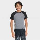Boys' Raglan Flatlock Short Sleeve Swim Shirt - art class™ Black