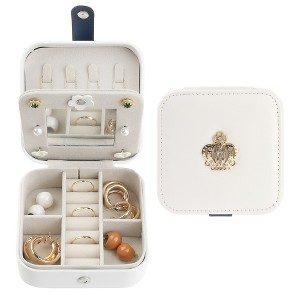 Unique Bargains Mini Travel Portable PU Leather Jewelry Organizer Case Storage with Mirror - 1 of 4