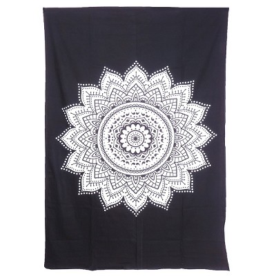 HomeRoots 80" X 56" Black And White Mandala Cotton Hanging Tapestry