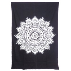HomeRoots 80" X 56" Black And White Mandala Cotton Hanging Tapestry - 1 of 3