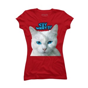 Junior's Design By Humans Cat grumpy face: Say What?! By GTRobert T-Shirt - 1 of 3