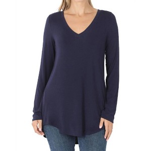 Women's V-Neck Dolphin Hem Top - ZENANA - 1 of 2