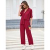 Women's Pleated 2 Piece Outfits Set Summer Long Sleeve Shirt Wide Leg Pants Sets Casual Streetwear - 3 of 4