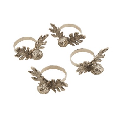 Saro Lifestyle Pine Cone Napkin Ring (Set of 4), Silver