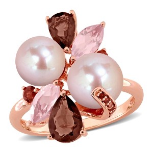EVERLY JEWELRY | Rose Plated Sterling Silver 2 CT TGW Smokey Quartz Rose Quartz Garnet And Pink Freshwater Cultured Pearl Fashion Ring - 1 of 4