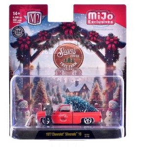 1977 Chevrolet Silverado 10 Pickup Truck Red with White Top (Weathered) w/Figures and Tree 1/64 Diecast Model Car by M2 Machines - 1 of 2