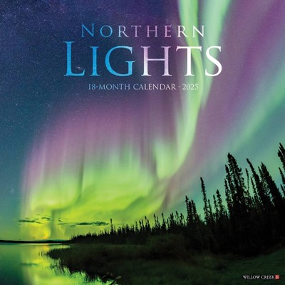 Willow Creek Press Northern Lights 2025 Wall Calendar: Monthly 12x12" Paper, All Ages, Blue, Sewn Binding