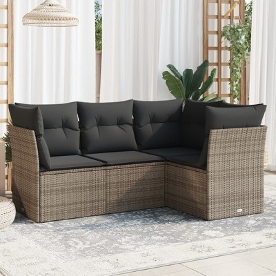 4 Piece Patio Sofa Set with Cushions Poly Rattan vidaXL