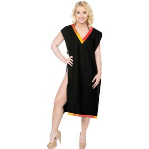 HAPPY BAY Women's Summer Holiday Beachwear Swim Suit Loose Bathing Suit Swim Beach Cover-up Dress Robe X-Large-XX-Large Black Solid - 1 of 4