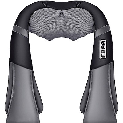 TRAKK Deep Tissue Electric Heated Neck Back & Body Kneading Massage Travel Pillow w/ Adjustable Speeds & Car Adapter for Sore Tense Muscle Pain, Black