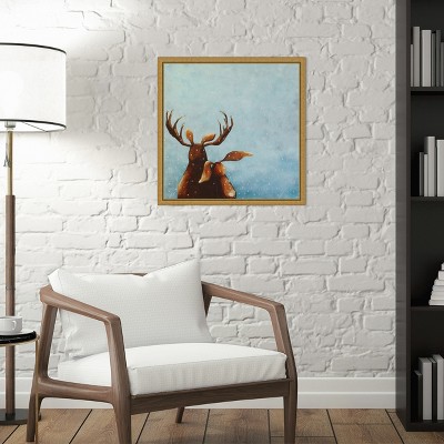 Friends Moose Gold Framed Canvas Wall Art 16 x 16