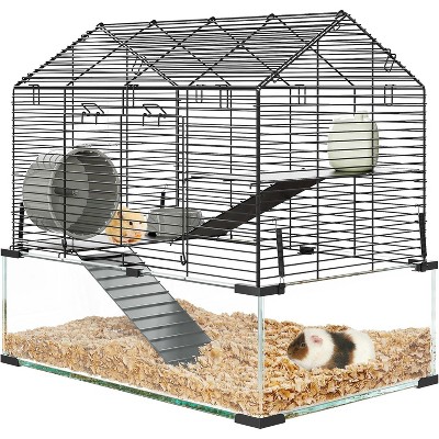 Large 3-Tier Hamster Cage with 7" Glass Bottom, Wheel, Hut & Accessories for Syrian/Dwarf Hamsters, Gerbils & Mice