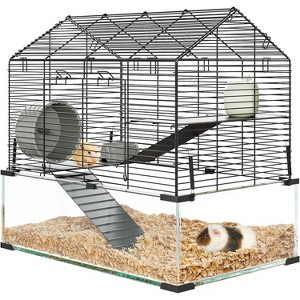 Large 3-Tier Hamster Cage with 7" Glass Bottom, Wheel, Hut & Accessories for Syrian/Dwarf Hamsters, Gerbils & Mice - 1 of 4