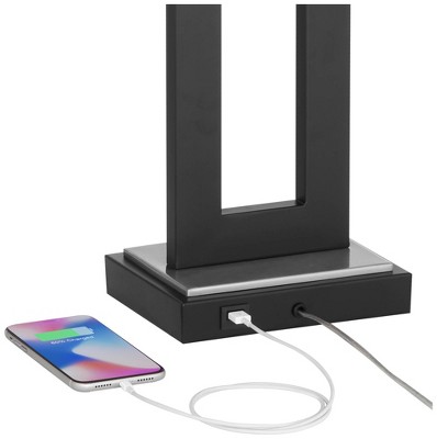 Black Metal USB Table Lamps Set with White Shades