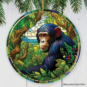 A Primate Safari Chimpanzee Stained Glass Style Ceramic Ornament, African Animals Christmas Gift and Decor| OrnamentallyYou - 1 of 4
