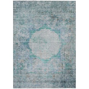Teal Blue Aqua And Gray Oriental Washable Indoor Outdoor Area Rug - 1 of 4