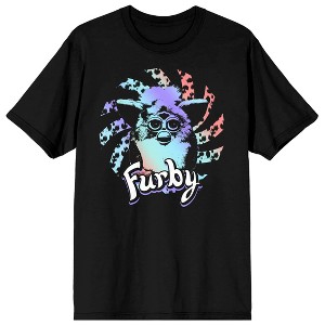 Furby (Retro) Spiral Rainbow Threshold Furby Image On Black Adult Crew Neck Short Sleeve T-shirt - 1 of 4