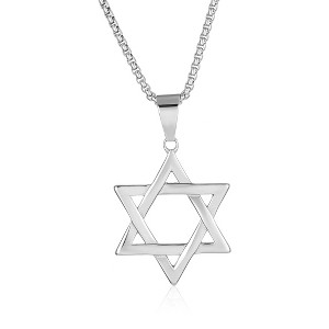 West Coast Jewelry Men's Large Star of David Polished Stainless Steel Necklace - 24" - 1 of 4