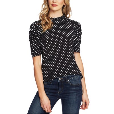 CeCe Womens Polka Dot Ruched Knit Blouse
