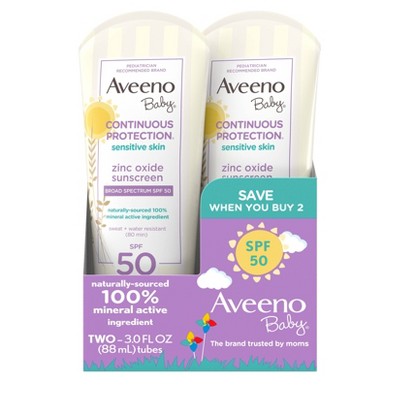 Aveeno Baby Continuous Protection Sensitive Lotion - SPF 50 - 2ct/6 fl oz Total