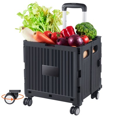 VEVOR Foldable Utility Cart, 110 lbs Load Capacity, Folding Portable Rolling Crate Handcart with Heavy Duty Telescoping Handle and 4 Rotate Wheels
