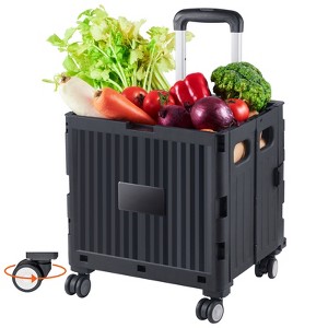 VEVOR Foldable Utility Cart, 110 lbs Load Capacity, Folding Portable Rolling Crate Handcart with Heavy Duty Telescoping Handle and 4 Rotate Wheels - 1 of 4