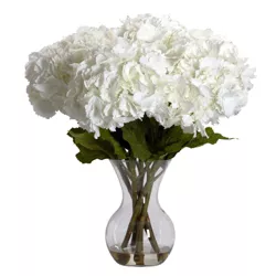 23" x 21" Artificial Hydrangea Flower Plant Arrangement in Vase - Nearly Natural