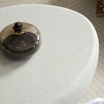 Beige Fiberglass Oval Coffee Table with Matte Finish