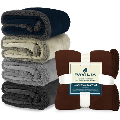 Brown Twin Waterproof Sherpa Fleece Reversible Blanket